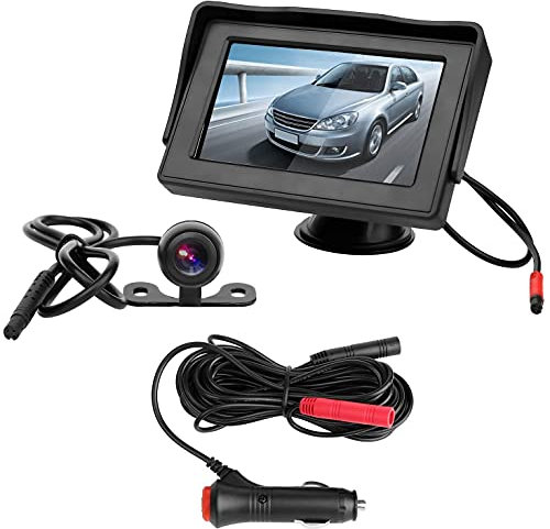 Telecamera Posteriore per Auto Telecamera di Retromarcia con Monitor LCD da 4,3,12 V-24 V Assistenza al Parcheggio, Visione Notturna, Impermeabile, Adatto per Autobus/Camion/Camper/Furgone