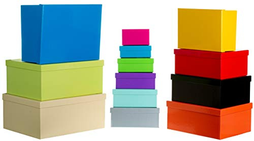 Brandsseller Geschenkbox Aufbewahrungsbox Kartenkarton mit Deckel - Stabiler Karton - 13er Set in absteigender Größe - Willkürlich Bunt Gemixt