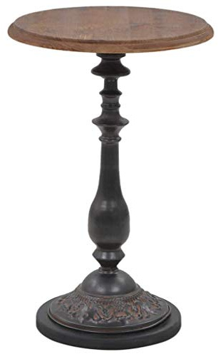 sazoley Beistelltisch - Rund Kaffeetisch, Vintage Abstelltisch, Rustikal Telefontisch, Massiv Tannenholz mit Stahlfuß, 40 x 64 cm (D x H) Braun