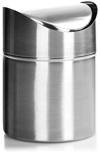 com-four® Poubelle avec couvercle basculant, élégante poubelle de table en acier inoxydable, poubelle cosmétique compacte pour la salle de bain, poubelle de cuisine (argenté - acier inoxydable)