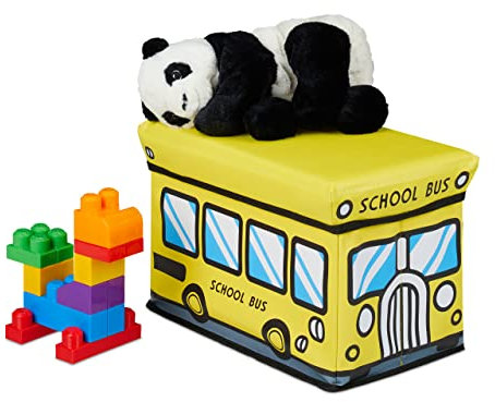 relaxdays Baule Portagiochi, Ceste Portaoggetti, Contenitore con Coperchio Imbottito, Bambini, 27 x 40 x 25 cm, Giallo