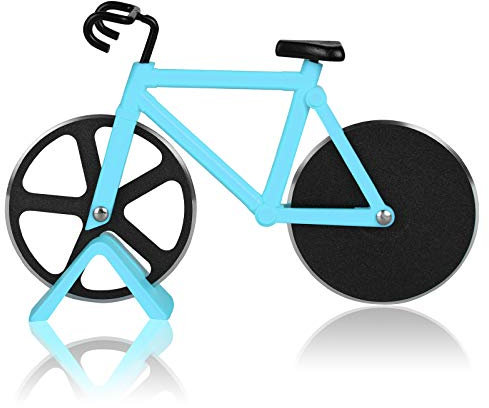 Flintronic Corta Pizza Antiadherente, Ruedas Cortadoras De Pizza De Bicicleta, Cortadora de Pizza para Bicicleta con Soporte, Acero inoxidable Doble, Azul