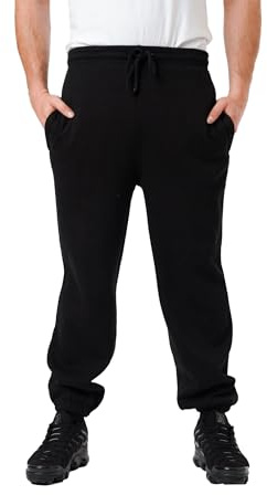 LABEL APPAREL Mens Elasticated Joggers Cuffed Plain Brushed Fleece Inside Jogging Bottoms Zip Pocket Casual Regular Fit Trouser Sweatpants Drawstring Pants Plus Size 290 GSM Fabric