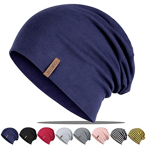 HAMUNI Mütze Damen Herren, Weich Dünne Slouch Beanie Mütze aus Baumwolle, Leichte Atmungsaktiv Longbeanie, Elastisch Jersey Chemo Mütze für Alle Jahreszeiten