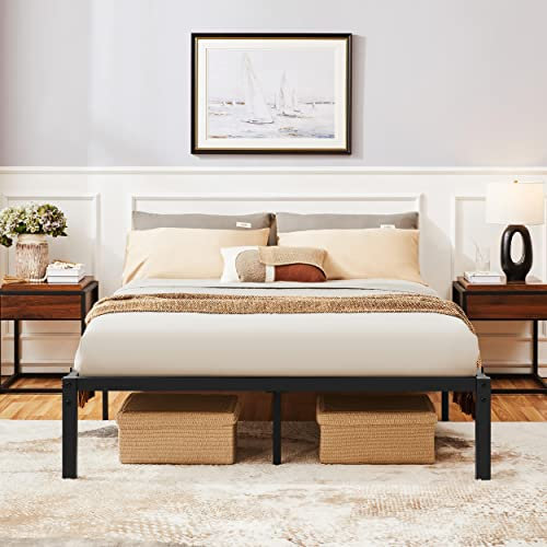 Yaheetech 36cm 5ft King Metal Platform Bed Frame with Heavy Duty Steel Slat Support/Non-slip Mattress Foundation/No Box Spring Needed/Under-bed Storage/Esay Assembly/Black