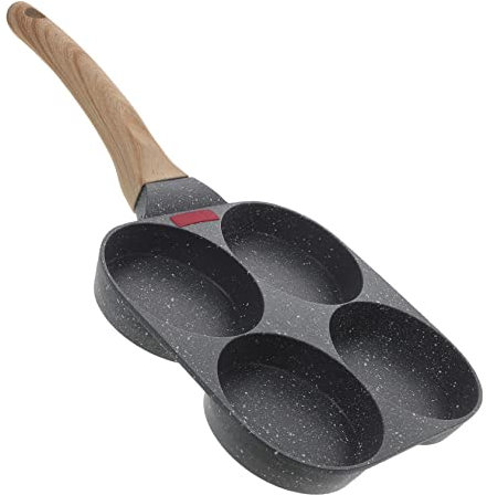 OQHAIR Sartén para Tortillas de Cuatro Agujeros, sartén Plana, Mini sartén Blanca Antiadherente de Madera para Desayuno (Negro 37,5X19,2 CM)