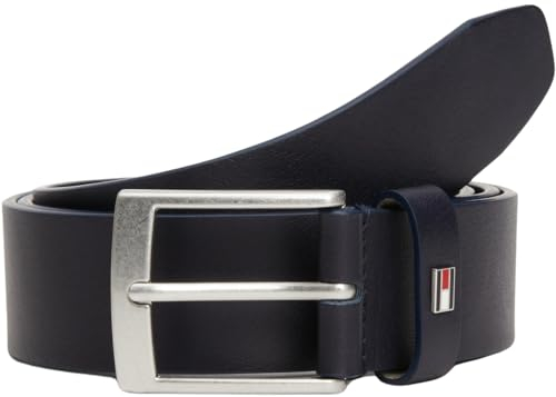 Tommy Hilfiger Herren Gürtel Adan New Leather mit Flagge aus Leder, Blau (Space Blue), 105 cm