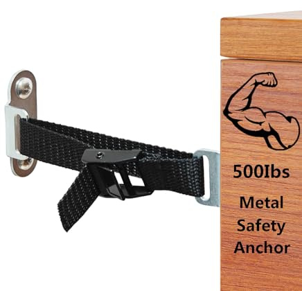 Anti Tip Furniture Anchors,(4 Sets) Adjustable Child Safety Anchors â Earthquake Proof & Baby Proofing Kit for Securing Dressers, TV Stands, Cabinets, Bookshelves.