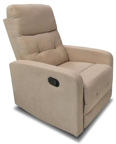 MAKA Poltrona Relax in Tessuto Imbottito con Alzapiedi Manuale, Supporto Braccioli, Ergonomico per Schiena e Collo, Poltrona per Anziani, Poltrona Letto Reclinabile Anti-Ribaltamento (Cachi)