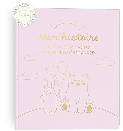 HuBorns - Livre de Naissance Bébé pour Coller des Photos et Écrire avec plus de 50 Pages et Autocollants, Album Photo Bebe de Première Année jusqu'à ses 5, Idéal comme Cadeau Naissance Fille et Garçon