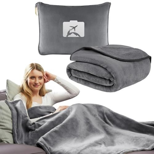 Umllpet Reisedecke für Flugzeug und Auto, Reisedecke Kissen 2 in 1, Weiche Flugzeugdecke, Decke Reise für Urlaub, Büro, Zuhause, Geschäftsreisen, Camping für Frauen, Männer, Kinder