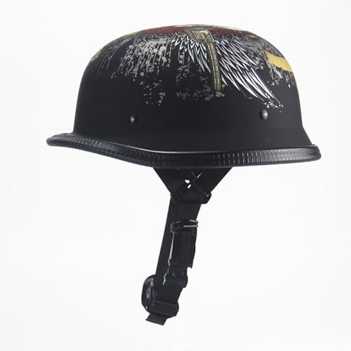 German Style Motorcycle Half Helmet Adult Men Women Retro Open Face Helmet Novelty DOT Approved Half Shell Helmet Vintage Ultra-Thin Motorcycle Helmet for Cruiser Scooter Chopper ATV(A,Large)