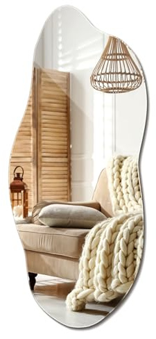 XXL Wavy Miroir Forme Organique pour Le Mur Asymétrique sans Cadre Minimaliste Style Moderne Irrégulier de Maquillage pour Salle de Bain Entree Maison Bords Polis 50x100 cm