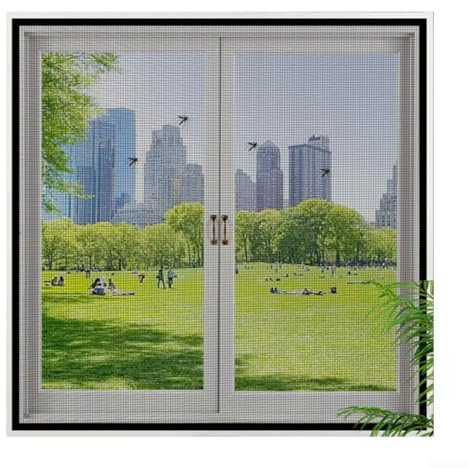Malla de poliéster para ventana, protección contra insectos, con tira autoadhesiva, para ventanas correderas, puertas de balcón, negro y blanco (negro) 120 x 130 cm