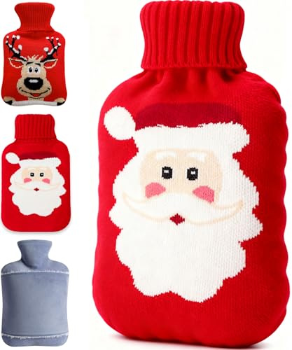 Borsa dell'acqua calda con rivestimento, 2 l, grande XL, a prova di perdite, con morbido rivestimento, in PVC Hot Water Bottle (borsa dell'acqua calda Natale)