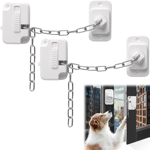 KIMHOME 2 serrature per finestre senza trapano, serratura a catena multiuso per finestre e porte, serratura regolabile per casa, facile da installare per finestre, porte, armadi e cassetti
