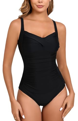 Halcurt Costume da bagno da donna con coppe monopezze, Nero/tinta unita, 46