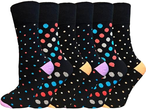 6 Pairs Women’s CUTE Diabetic Socks Size 4-7 – Ladies Non Elastic Soft Top Gentle Grip Cotton Rich Socks Loose Top Wide Fit Sock 4-7 UK (UK, Alpha, One Size, Regular, Regular, f-dottdd)