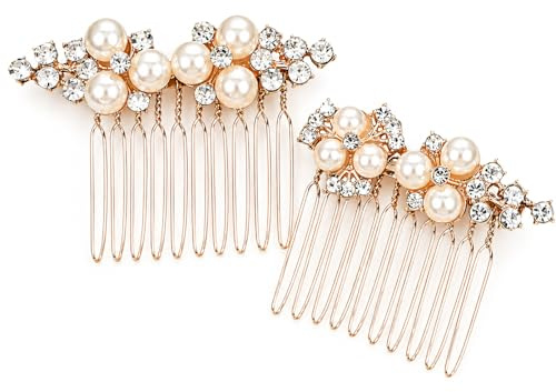 2 peines para el pelo de boda con perlas, peines de perlas para novia, accesorios para el cabello de novia, accesorios de boda elegantes para mujeres, novias y damas de honor (dorado)