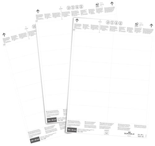 Durable 102202 etikettark till etiketthållare 100 x 38 mm, 240 etiketter på A4-ark, vit