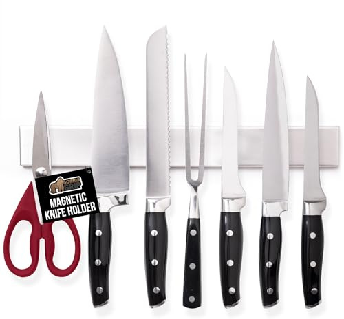 GORILLA GRIP 304 Stainless Steel Heavy Duty Magnetic Knife Holder, Secure Wall Mounted Bar for Knives, Tools, Holds Up to 6 lbs, Kitchen Organizer, 10 Inch Strip, Screws Included, Drilling Required