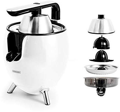 Kitchencook Presspod White - Electric Citrus Juicer - Double Cone - Stainless Steel Filter - Articulated Arm - Pouring Spout - Compact Design - 550ml