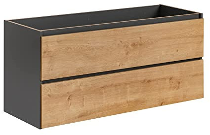 COMAD Meuble de Lavabo Double Suspendu Monako 120 cm - Couleur Chêne Hamilton/Noir Mat - Moderne pour Salle de Bain avec 2 Lavabos