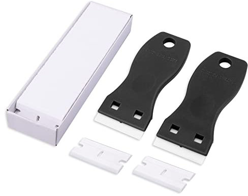 FOSHIO 2 Stück Kunststoff Schaber mit 100 Kunststoffklingen, Plastik Schaber für Vinyl Aufkleber Sticker entfernen Glas und Fenster, klebereste entferner Schwarz