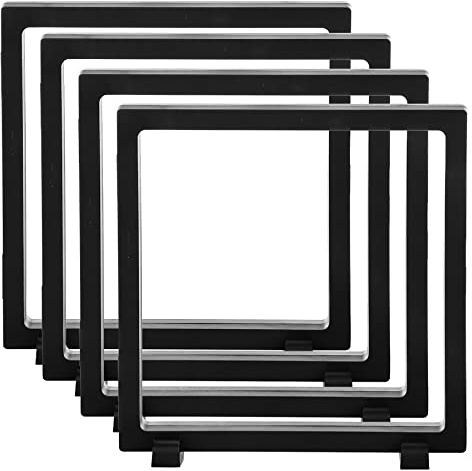 Szehap Set of 4 Pcs 3D Floating Display Case, 7 x 7 x 0.8 Inch Black Coin Display Frame Stand Holder for Challenge Coins, Medallions, Jewelry, Specimen