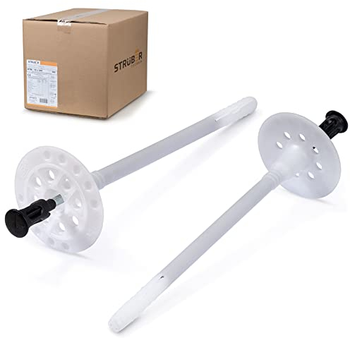 STRÜBER Lot de 200 chevilles en nylon avec mandrin en métal pour WDVS (Ø 8 x 155 mm – 200 pièces) - Chevilles thermiques pour polystyrène et laine minérale - Isolation thermique ETA