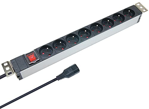 WAYTEX 37321 - Regleta para Rack (19 Pulgadas, Enchufe C14, 8 enchufes con Interruptor, Caja de Aluminio, Cable de 1,80 m)