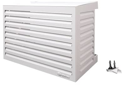 Qventi Abdeckung für Klimaanlage - Weiß - Aluminium - Schutzgitter - Verkleidung - Einfache Montage - Größe M - Außenmaße (LxBxH): 115 x 57,5 x 85 cm