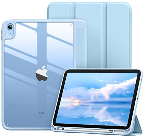 Vobafe Case for iPad A16 11th Generation 11 inch 2025/iPad 10th Generation 10.9 inch 2022, PC Clear Back Cover, Trifold Stand for iPad 11th/10th Gen with Pencil Holder, Auto Wake/Sleep, LightBlue