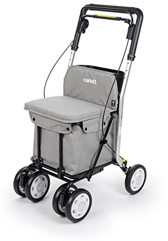 Carlett - Lett800 Comfort Move | Chariot de Courses Pliable | avec 4 Roues avec siège | Produit Médical Classe I Homologué | Sac Amovible 29L/15kg | Plateau Porte-Objets | Gris Clair.
