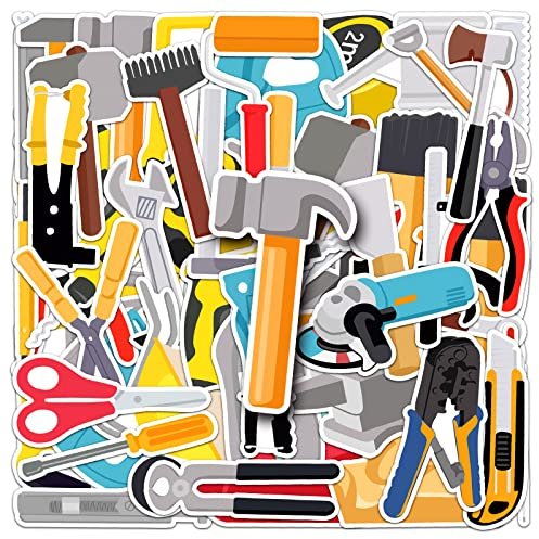LYLSDSB Lot de 50 autocollants en vinyle imperméables pour bouteilles d'eau, ordinateur portable, bagages, scrapbooking, vélo, voiture, skateboard, guitare, dessin animé, outils amusants pour