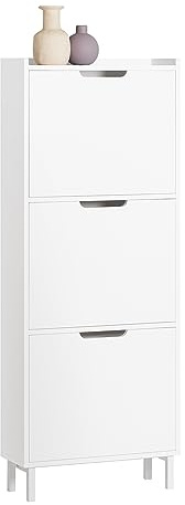 SoBuy Zapatero Estrecho Blanco con 3 Solapas Mueble Zapatero Entrada Recibidor, Armario Zapateros Estrecho de Madera para Pasillo Estrecho y Entrada, 50x19x129cm, Blanco，FSR151-H-W