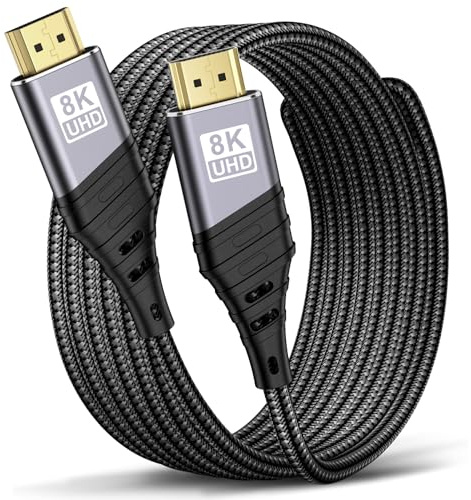 TEFLOTY HDMI 2.1 Cable 8K - HDMI Cable Ultra Highspeed 48Gbps 8K@60Hz 4K@120Hz 7680P eARC HDCP 2.2&2.3 DTS:X Dynamic HDR Dolby Atmos Compatible with HDTV, PS5/4/3, Xbox Series X/S, Monitor More.… (5M)