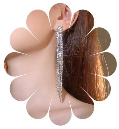 Diamond Dangle Drop Earrings - Silver Sparkling Rhinestone Tassel with CZ Crystal Jewelry for Women and Girls