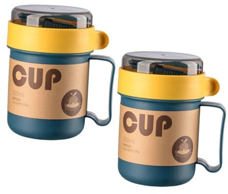 VINTORKY 2pièces Tasse à Soupe Portable Avec Cuillère Et Couvercle Service De Table Pour Petit-déjeuner Matériau Pp Résistant Pratique Pour Maison Et Bureau Lot