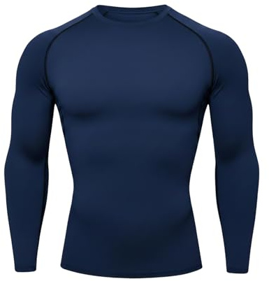 HYCOPROT Camiseta de Compresión Hombre, Camiseta Entrenamiento de Manga Larga Secado Rápido CamisetaDeportiva Transpirable para Entrenar Gimnasio Correr (M, Azul Marino)