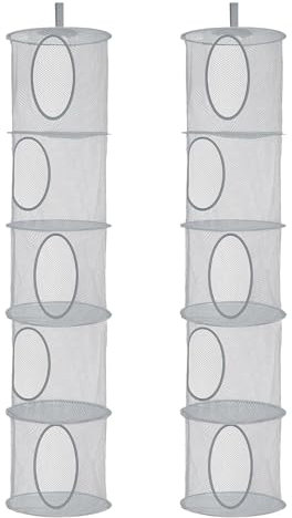 YqsIbth Teddy Hanging Storage Net, 2pc Hanging Basket, 5 Tier Mesh, Foldable Soft Toy, Clothes & Sundries (Grey)