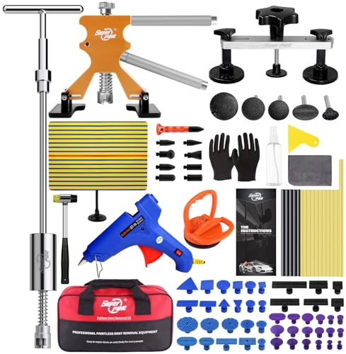 Super PDR Paintless Dent Repair Kit, Dent Puller Kit for Car Dent Removal, Auto Body Dent Removal Tools, PDR Dent Puller for Hail Damage, Dent Removal Kit with Dent Lifter, Bridge Puller, Slide Hammer
