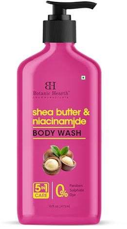 Botanic Hearth Shea Butter & Niacinamide Body Wash & Shower Gel 473 ml | Helps Soothe Dryness | Cleansing & Nourishing | Sulfate & Paraben Free | For Men & Women