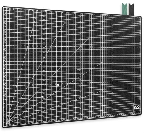 ACROPAQ A2 Tappetino da taglio - Auto-riparatore, A2 (60 x 45 cm), 5 strati di protezione per mobili, Con griglie e segni angolari su entrambi i lati, Nero - Tappetino per fai da te, Tappeto