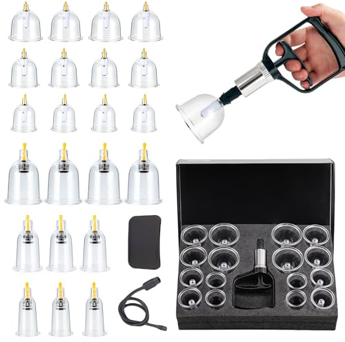 22 ventosas con bomba de vacío: Ventosas WANDGU con imanes para puntos de acupresión, kit de ventosas para todo el cuerpo, kit de ventosas, kit de ventosas al vacío para los músculos, los douleu