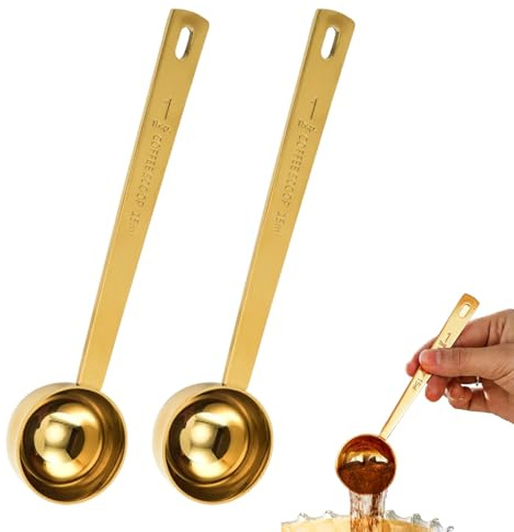Cucchiaio dosatore da caffè in acciaio inox dorato, 15 ml, cucchiaio dosatore, cucchiai dosatori per chicchi di caffè macinato, espresso, proteine in polvere, tè (15 ml, oro)