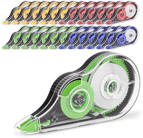 JEFURE Bianchetto a Nastro 24 Pezzi, 12m x 5mm Correttore a Nastro, Mini Scolorina Nastro con Copertura Protettiva e Rullo Adesivo, Cancellina Nastro Perfetto per Scuole e Uffici(4 Colori)