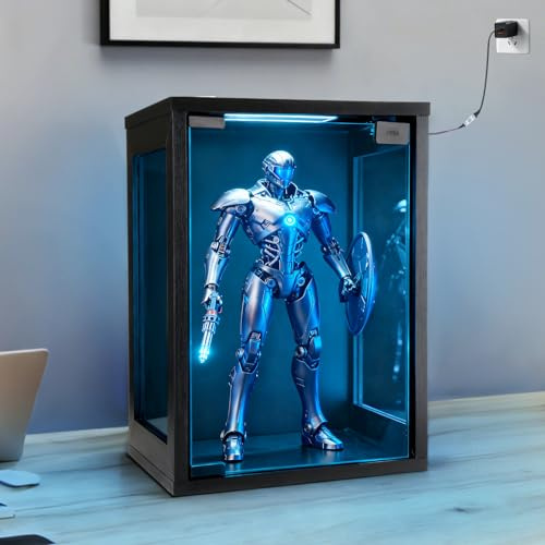 Vitrine murale avec lumières LED RVB, vitrine avec portes en verre pour objets de collection, panneaux de visualisation en verre à trois côtés 25 x 27 x 38 cm (P x l x H)