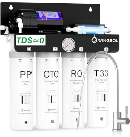 WINGSOL WINGSOL Reverse Osmosis Water Filter, 0 TDS UV Space-Saving Tankless RO System, 10-Layer Filtration Under Sink, NSF/ANSI 42&53&58 Certified, Easy-Change Filter, Plug-in Required