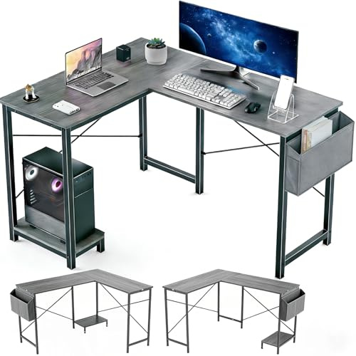 Sagenest L Shaped Desk, 50 Inch Reversible Computer Desk Corner Gaming Table with CPU Stand, Sturdy Metal Frame PC Workstation for Home Office